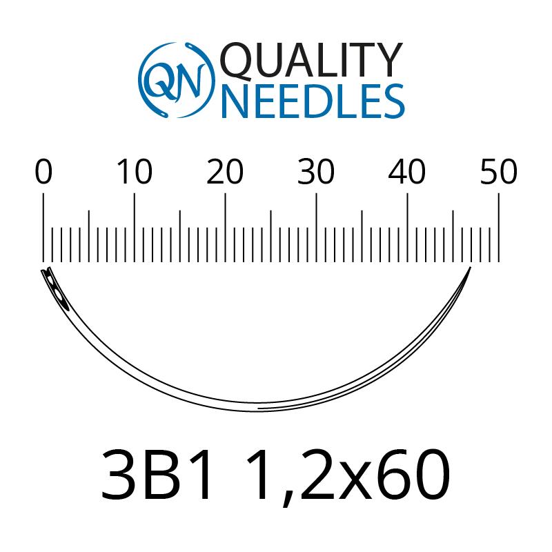 Голки хірургічні ріжучі, 3/8, пружинне вушко, розмір 1,2х60 мм, 10 шт.